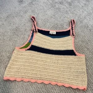 POL Crochet Tank with Pink, Blue, and Cream